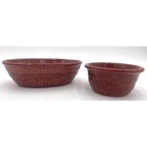 T.S.T. Genuine Oven-Serveware Red Ceramic Baking Bowls Set Of 2